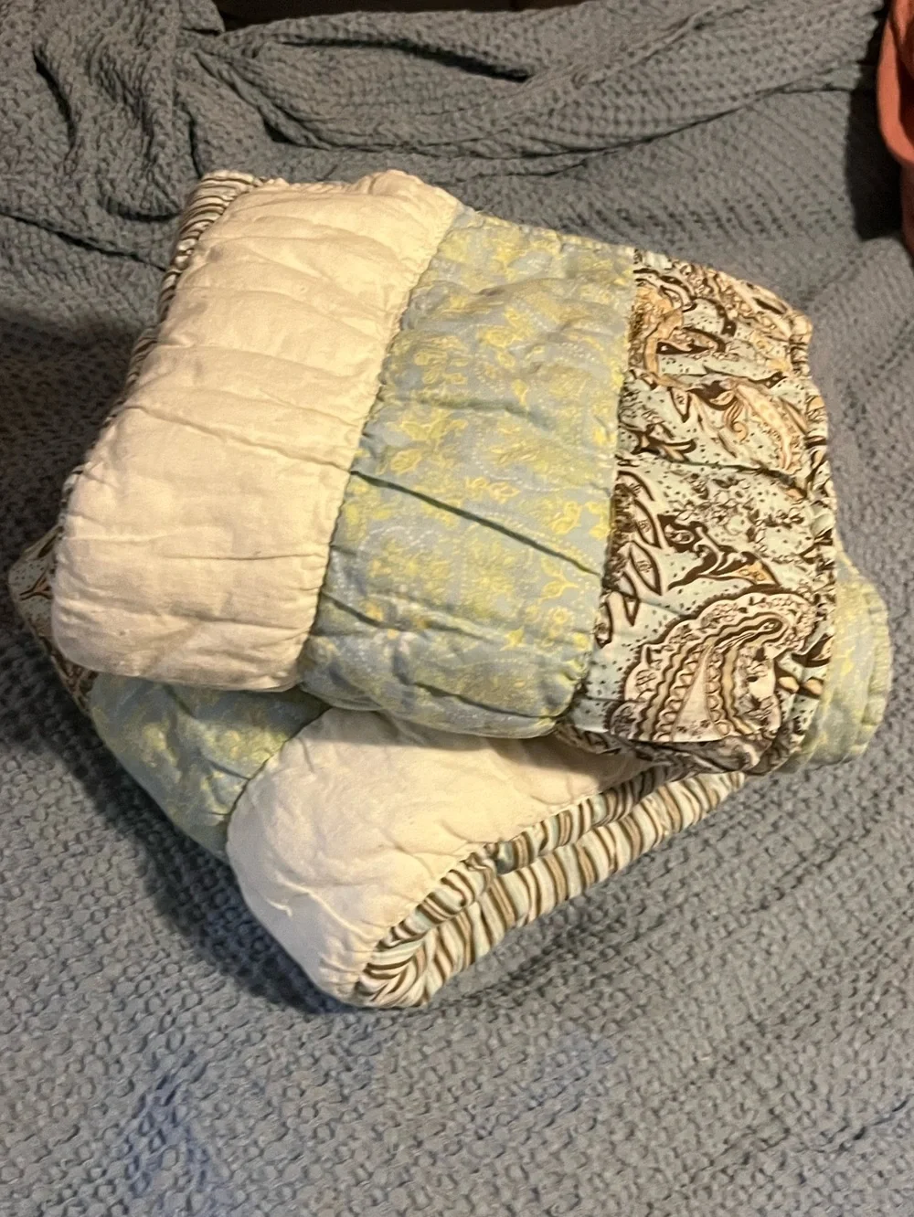 Greenland Home~ Pillow Shams~Blue Paisley Stripe Patchwork Quilt ~ 💯 Cotton